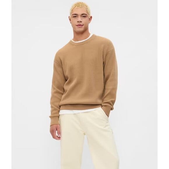 GAP Sweater Mens XX Large Camel Brown Tan Oversized Fisherman Stitch Crewneck - Picture 1 of 10